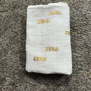 Pottery Barn Modern Baby White and Gold XOXO Swaddling Blanket Organic Cotton